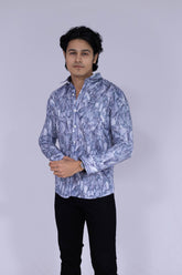 Abstract pencil shaded style digital print shirt in blue